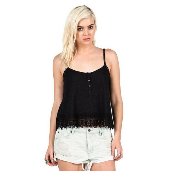 Volcom Women's Pinned Black Ribbed Tank Top A14 - Picture 2 of 8
